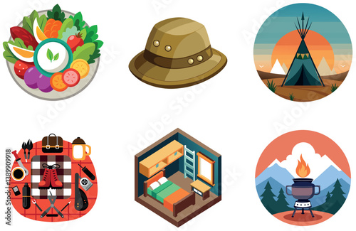 Camping Awaits. A Bundle of Enchanting and Festive Collection Stickers