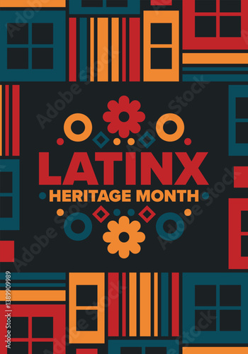 Latinx Heritage Month. National Hispanic Heritage Month. Hispanic and Latino Americans culture. Celebrate annual in United States. Poster, card, banner and background. Vector illustration
