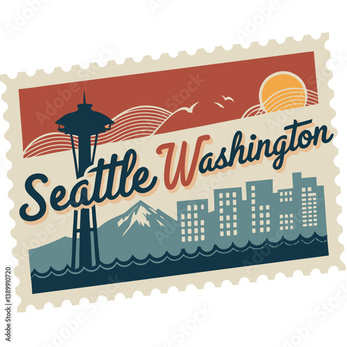 Seattle Washington Postage Stamp Vector