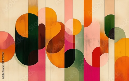 Abstract Geometric Art with Scandinavian Inspired Shapes in Vibrant Retro Colors for Modern Wall Decor