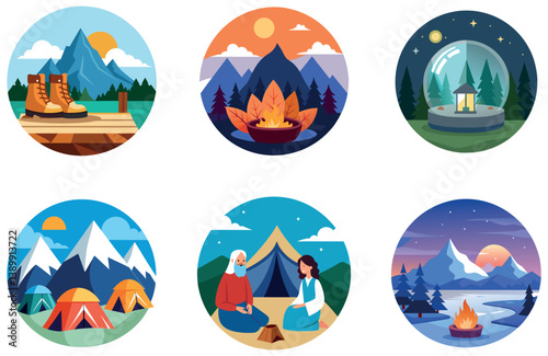 Camping Celebration. A Bundle of Vibrant and Festive Collection Stickers