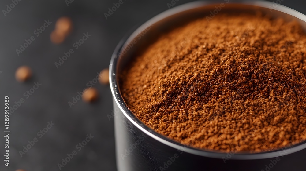 Close-up View of Freshly Ground Coffee in Portafilter Ready for Brewing Espresso Close-up View of Freshly Ground Coffee in Portafilter Ready for Brewing Espresso