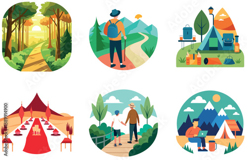 Camping Festival. A Bundle of Scenic and Heartwarming Collection Stickers