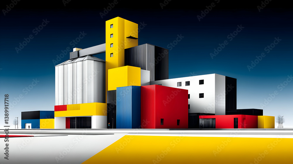 Abstract Geometric Building Design with Primary Colors Abstract Geometric Building Design with Primary Colors