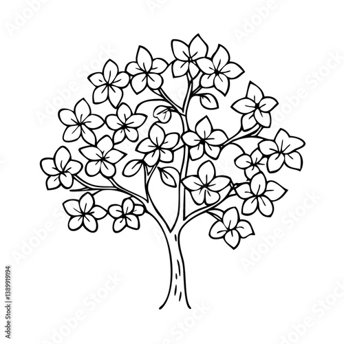 dogwood tree icon, dogwood tree line art - simple line art of dogwood tree, perfect for dogwood tree logos and icons