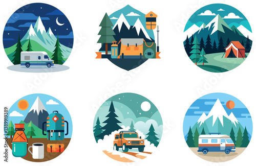 Camping Evening. A Bundle of Peaceful and Scenic Collection Stickers