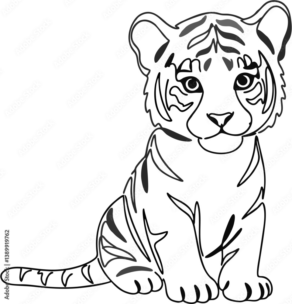 Fototapeta premium Cute cartoon tiger cub vector illustration