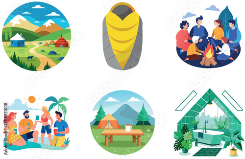Camping Display. A Bundle of Modern and Practical Collection Stickers