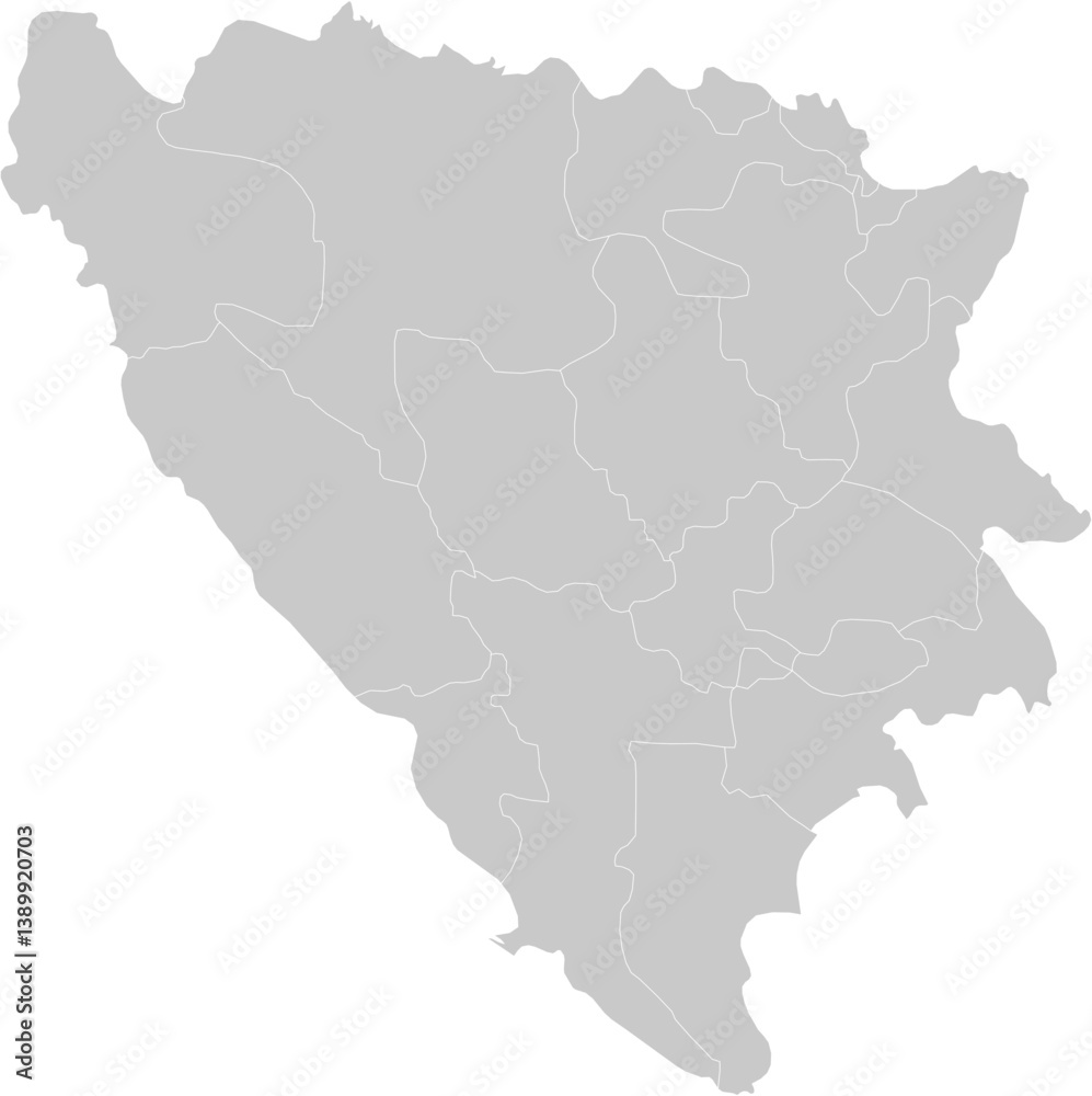 Obraz premium Bosnia and Herzegovina administrative vector map with level 1 region boundaries – PPT-compatible & fully editable by region