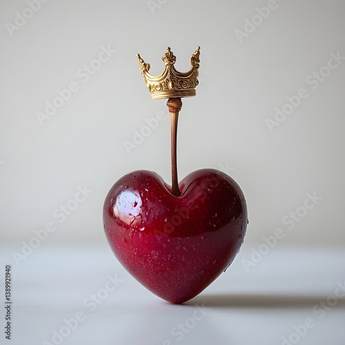 Crowned heart shaped cherry on white background