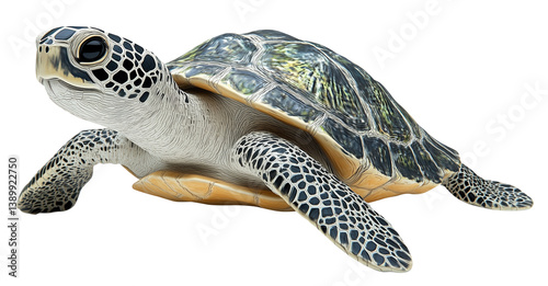 realistic illustration of sea turtle showcases its detailed shell and textured skin, capturing essence of marine life. turtle serene expression adds sense of calm to image