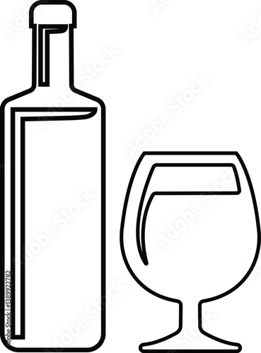 Wine bottle and glass icon in line set. isolated on transparent background
