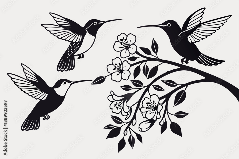 Obraz premium Elegant Black & White Hummingbird Vector Illustration