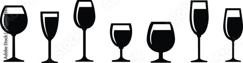 Wine glass icon in flat set. Shape of traditional glass bottle of still wine isolated on transparent background.