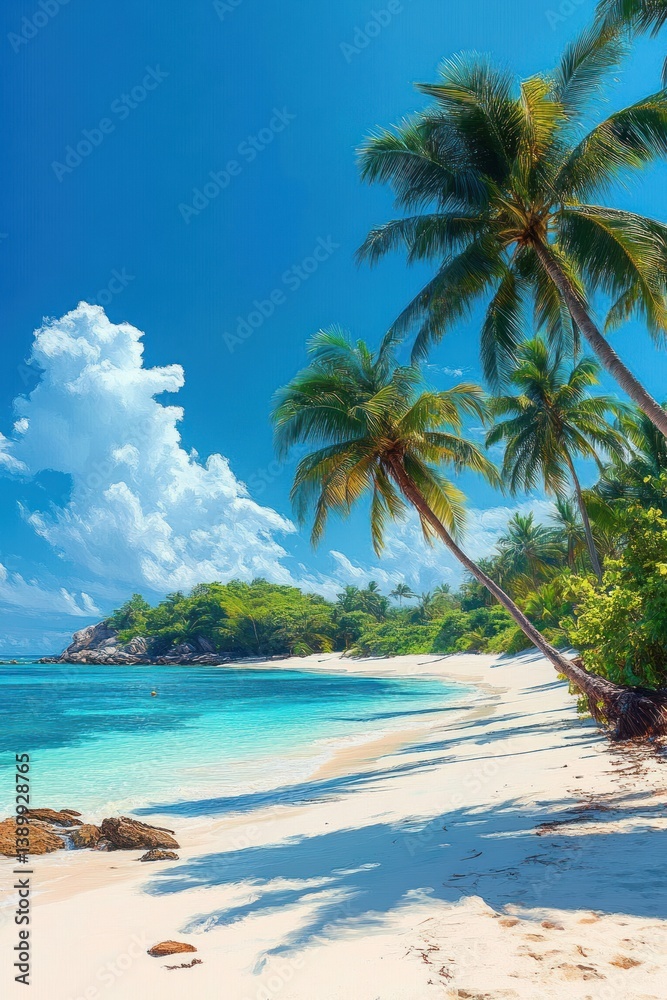 Fototapeta premium Tropical Beach Paradise with Palm Trees and Turquoise Water