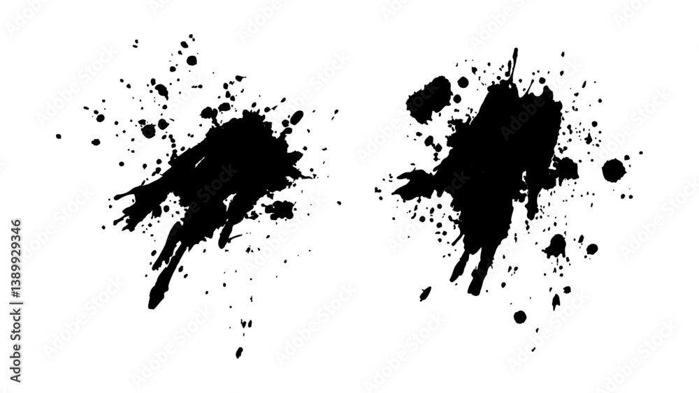 Black paint splash isolated on transparent background. Black and white grunge ink splat isolated a transparent or white background. Black paint splash isolated on transparent background. Black and white grunge ink splat isolated a transparent or white background.