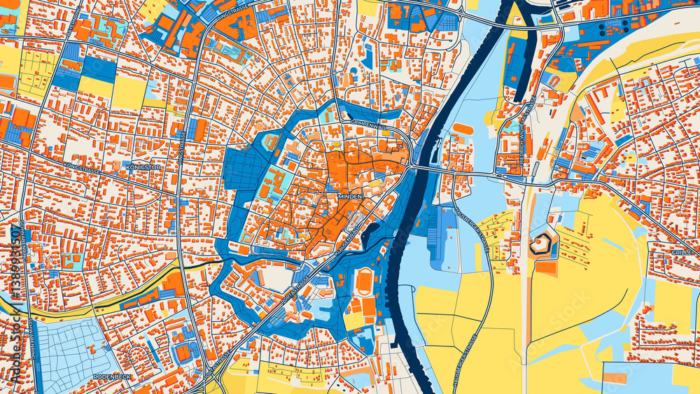 Obraz premium Colorful Minden Street Map with Labels and Buildings