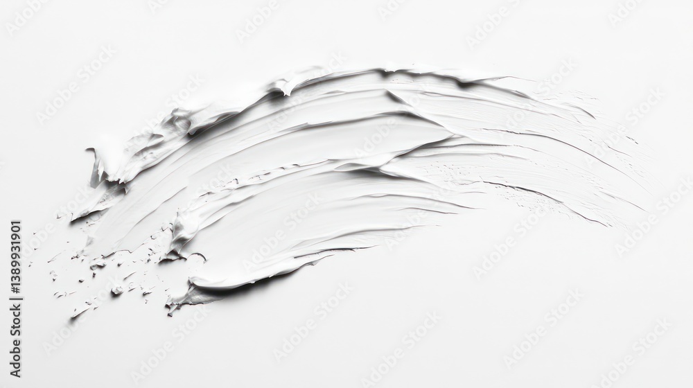 Obraz premium White cream smear on white background. Cosmetic product sample. Smooth texture. Liquid foundation or lotion. High quality image. Isolated for easy use in beauty ads or makeup tutorials