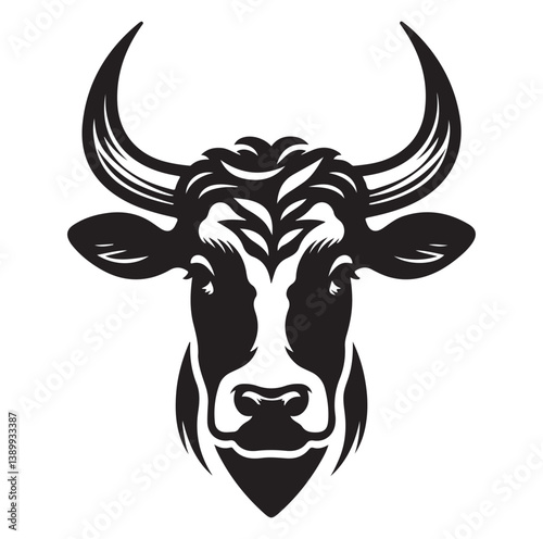 Cow head silhouette vector illustration on white background.