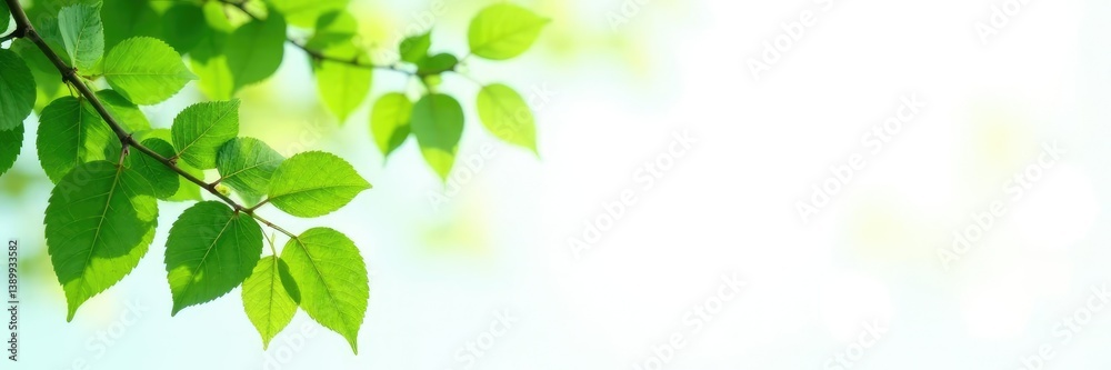 Leafy branches with green leaves against white background, green, nature Leafy branches with green leaves against white background, green, nature