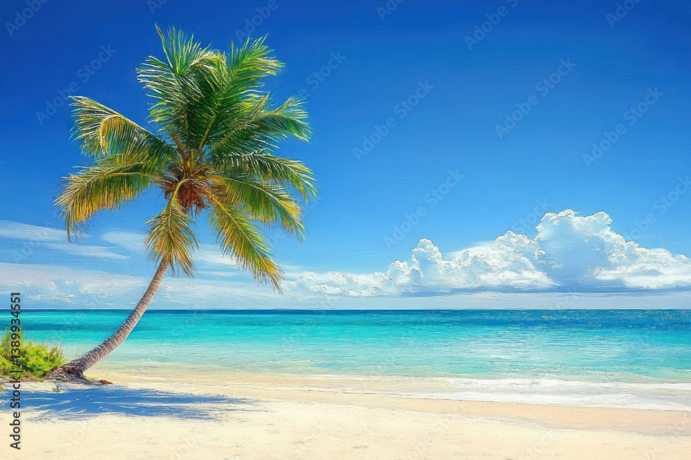 Tropical Beach Paradise with Palm Tree and Clear Water Tropical Beach Paradise with Palm Tree and Clear Water