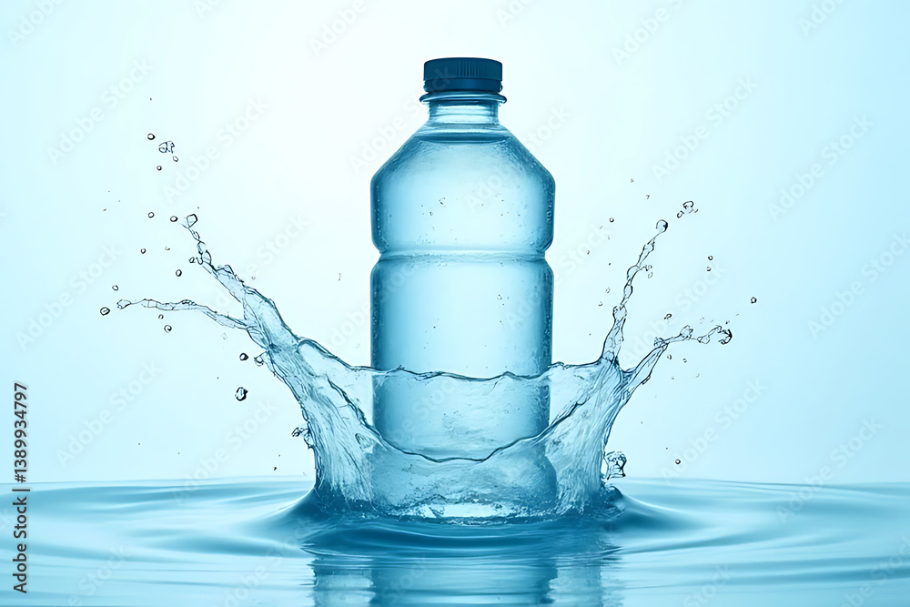 Water bottle splashing in clear water studio setting high-impact photography creative art Water bottle splashing in clear water studio setting high-impact photography creative art