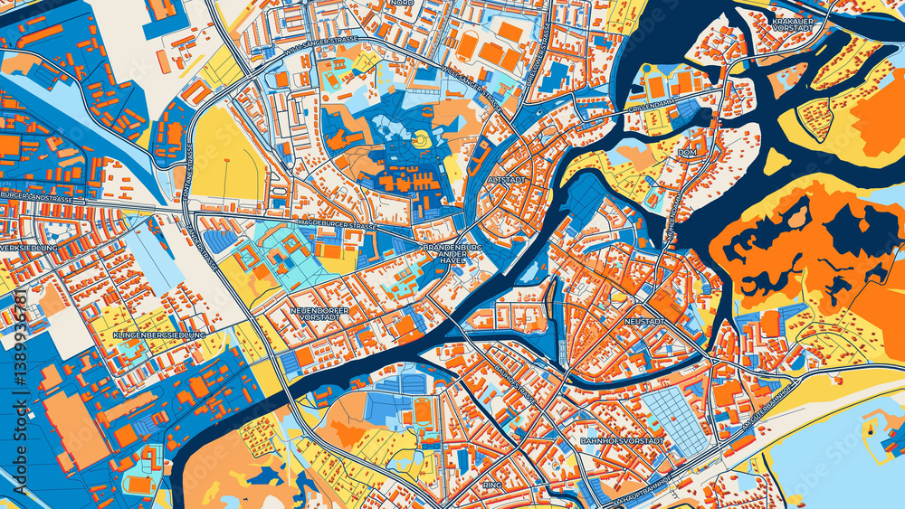 Fototapeta premium Colorful Brandenburg an der Havel Street Map with Labels and Buildings
