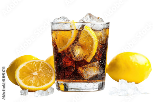 Refreshing cola with lemon ice cubes perfect summer drink bright studio shot cool beverage