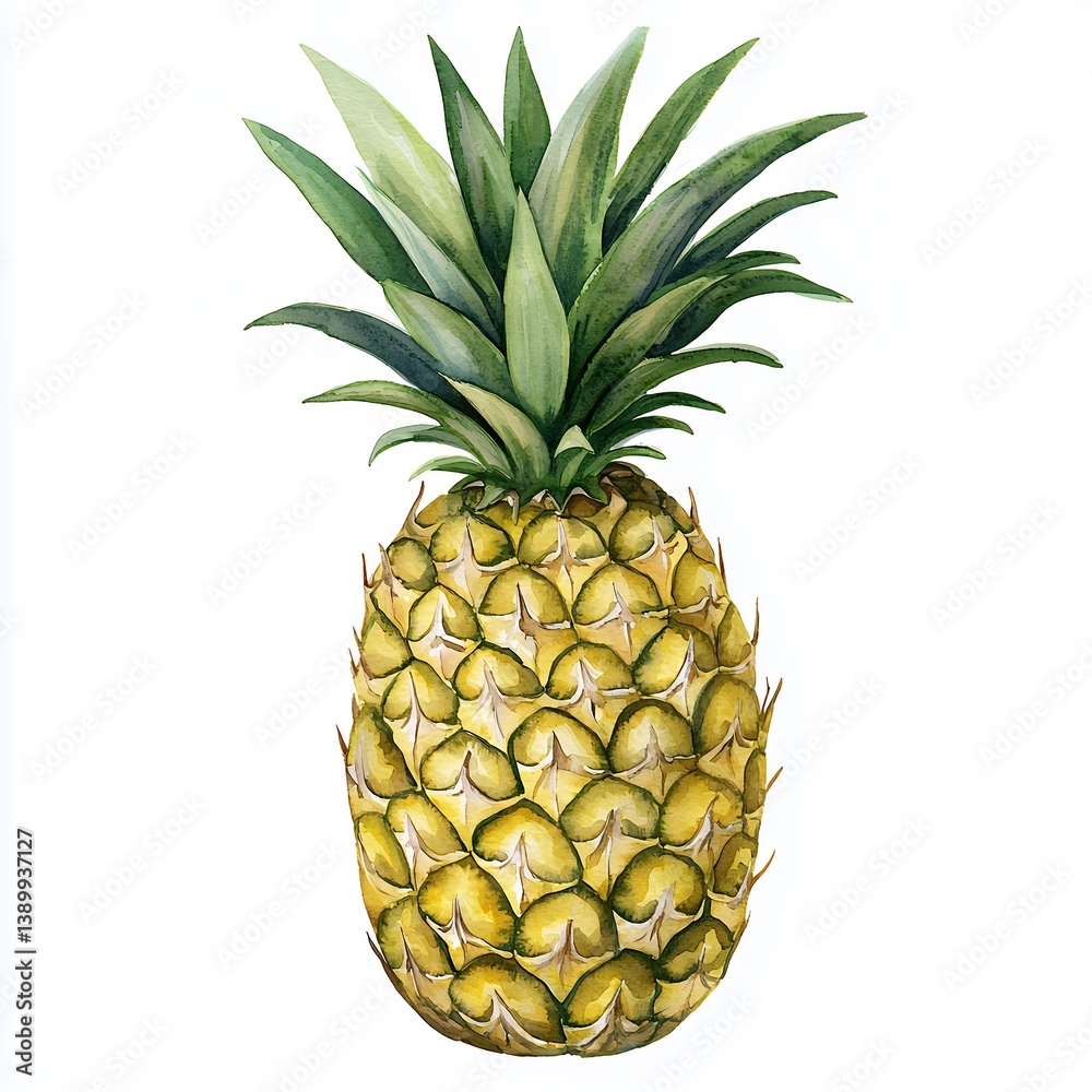 Fototapeta premium Watercolor Pineapple Painting Vibrant Yellow and Green Tropical Fruit Illustration