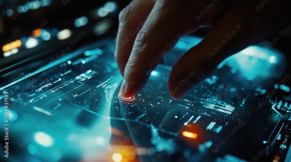Futuristic Technology: Hand Interacting with a Holographic Interface Futuristic Technology: Hand Interacting with a Holographic Interface