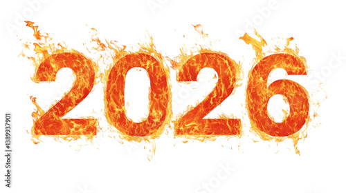 The numbers 2026 appear in a striking orange flame design, conveying a sense of excitement and energy for the upcoming year in a bright and uplifting manner