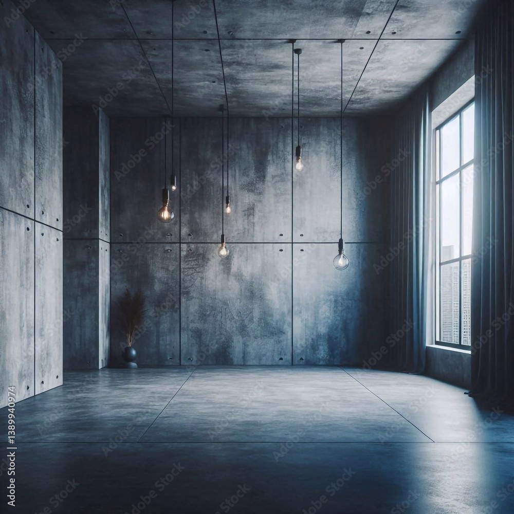 Empty concrete room concept. AI generated illustration