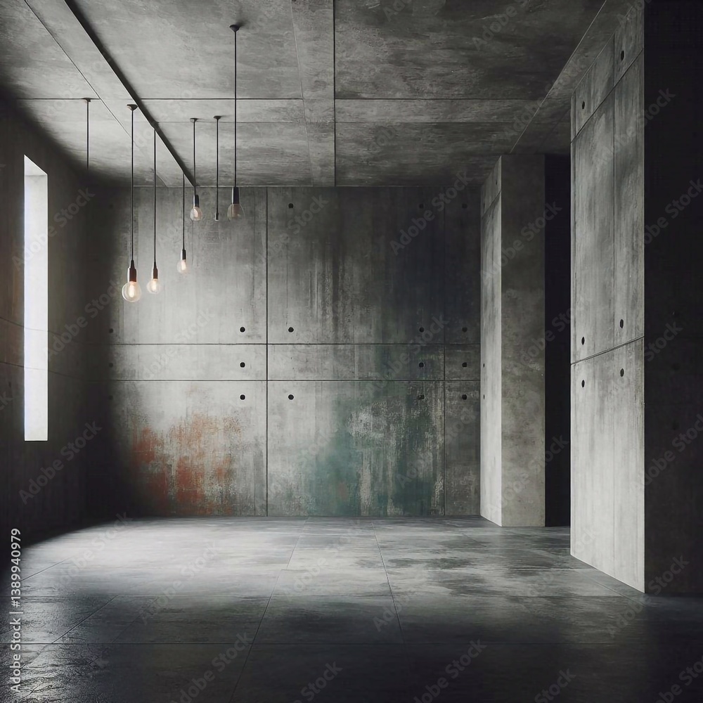 Empty concrete room concept. AI generated illustration