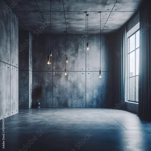 Obraz na płótnie Empty concrete room concept. AI generated illustration w salonie