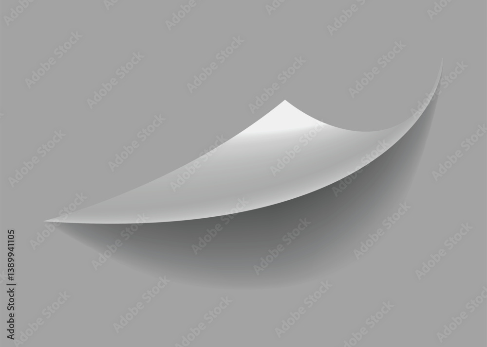 Curled paper corner. Curve page corner, page edge curl and bent paper sheet with realistic shadow. Paper corner fold isolated on white background