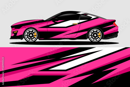 Vibrant pink and black sports car illustration showcasing dynamic design against a minimalist background
