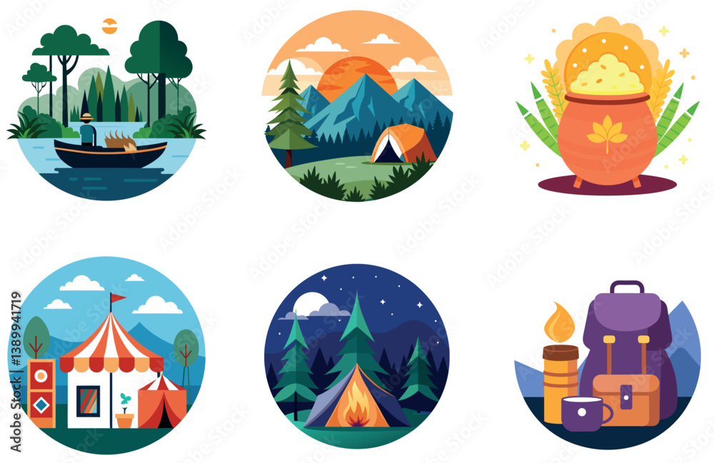 Fototapeta premium Camping Escape. A Bundle of Serenity and Adventure Collection Stickers