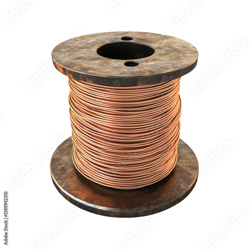 Copper wire spool on rusty metal reel