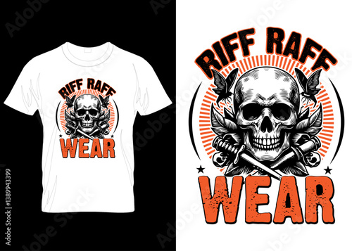 vintage riffraff vector custom skull wear hoodies, streetwear typography, retro bulk  t shirt design 