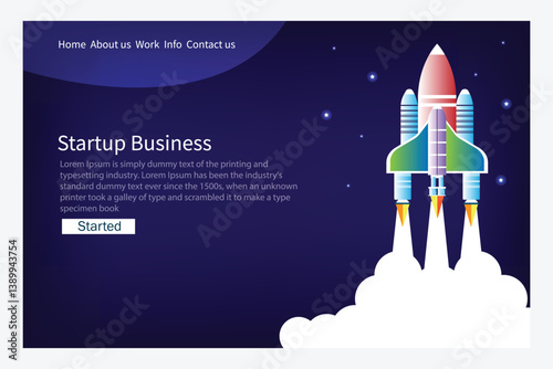 Rocket launch Startup concept Landing page template