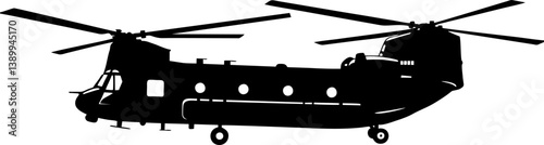 Chinook Helicopter Silhouette – Twin-Rotor Military Transport Vector Illustration