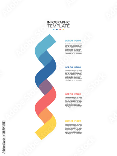 4 Steps elements placed in vertical row. Concept of 4 successive steps of project development process. Flat infographic design template. Simple vector illustration for business analytics.