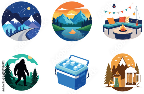 Camping Escape. A Bundle of Serenity and Tropical Collection Stickers