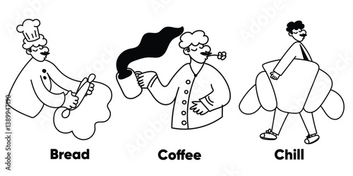 Cute and playful hand-drawn coffee shop icons in vector format. This set includes outline doodles of coffee drinks, bakery treats, café tools, and supplies—ideal for menu design, social media