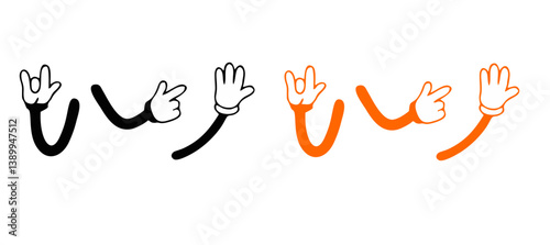 Cartoon hands. Comic arms with four and five fingers in white glove with various gestures, cartoon character body parts. Isolated vector set. Gesture hand finger count, thumb gesturing illustration