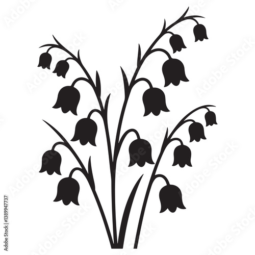 Lily of the valley flowers. Vector black silhouettes. with white background