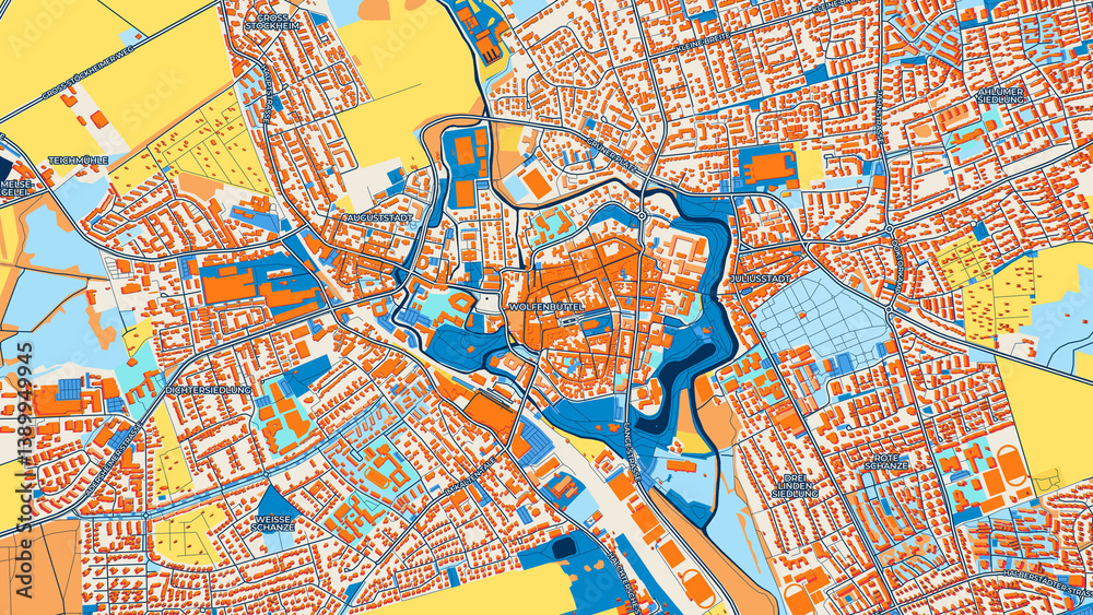 Fototapeta premium Colorful Wolfenbuttel Street Map with Labels and Buildings