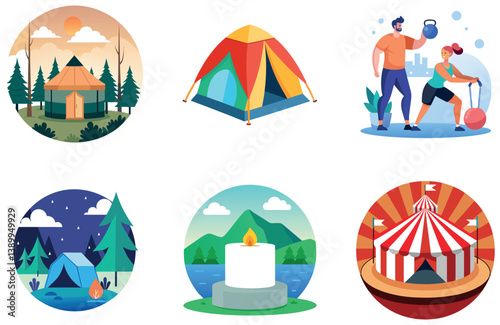 Camping Adventure. A Bundle of Wanderlust and Minimalist Collection Stickers