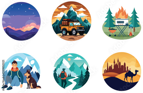 Camping Escape. A Bundle of Serenity and Sunset Collection Stickers