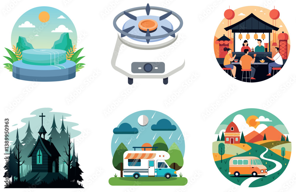 Fototapeta premium Camping Fun. A Bundle of Sweet and Cozy Collection Stickers